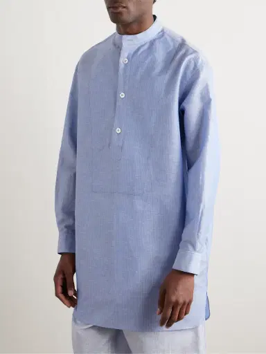 Loro Piana Suwako Grandad-Collar Striped Linen and Cotton-Blend Shirt - Men | Thumbnail 3