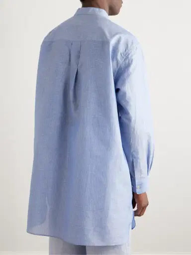 Loro Piana Suwako Grandad-Collar Striped Linen and Cotton-Blend Shirt - Men | Thumbnail 4