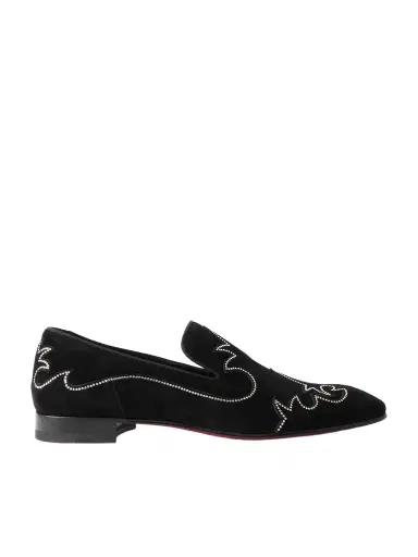 Christian Louboutin Dandysiago Grosgrain-Trimmed Embellished Velvet Loafers - Men | Thumbnail 1 Christian Louboutin Dandysiago Grosgrain-Trimmed Embellished Velvet Loafers - Men | Thumbnail 1