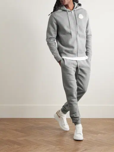 Moncler Slim-Fit Tapered Logo-Appliquéd Cotton-Jersey Sweatpants - Men | Thumbnail 2 Moncler Slim-Fit Tapered Logo-Appliquéd Cotton-Jersey Sweatpants - Men | Thumbnail 2
