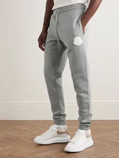 Moncler Slim-Fit Tapered Logo-Appliquéd Cotton-Jersey Sweatpants - Men | Thumbnail 3 Moncler Slim-Fit Tapered Logo-Appliquéd Cotton-Jersey Sweatpants - Men | Thumbnail 3