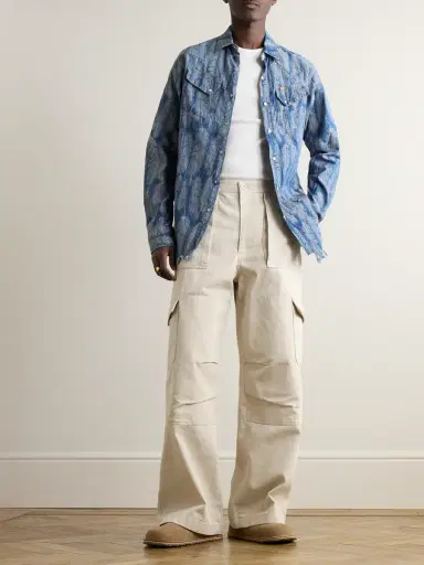 KAPITAL Magpie Distressed Denim-Jacquard Western Shirt - Men | Thumbnail 2