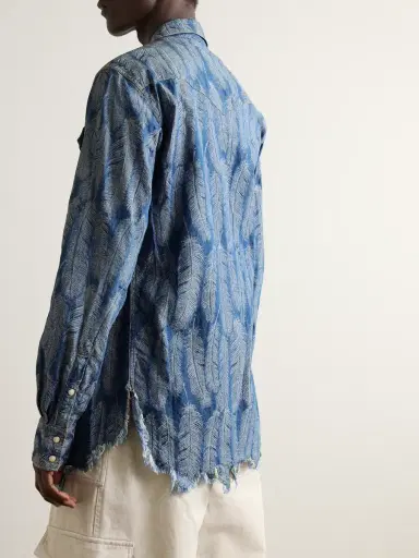 KAPITAL Magpie Distressed Denim-Jacquard Western Shirt - Men | Thumbnail 3