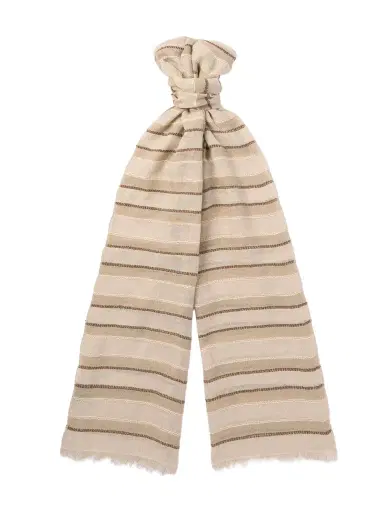 Loro Piana Nakaumi Frayed Striped Silk, Linen and Cotton-Blend Scarf - Men | Thumbnail 1 Loro Piana Nakaumi Frayed Striped Silk, Linen and Cotton-Blend Scarf - Men | Thumbnail 1