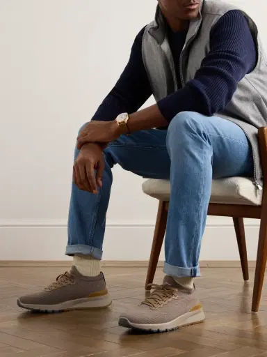 Brunello Cucinelli Leather-Trimmed Stretch-Knit Sneakers - Men | Thumbnail 2 Brunello Cucinelli Leather-Trimmed Stretch-Knit Sneakers - Men | Thumbnail 2