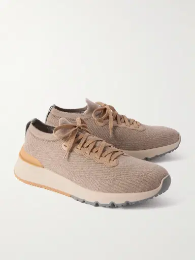 Brunello Cucinelli Leather-Trimmed Stretch-Knit Sneakers - Men | Thumbnail 4 Brunello Cucinelli Leather-Trimmed Stretch-Knit Sneakers - Men | Thumbnail 4