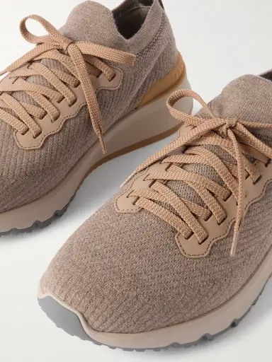 Brunello Cucinelli Leather-Trimmed Stretch-Knit Sneakers - Men | Thumbnail 6 Brunello Cucinelli Leather-Trimmed Stretch-Knit Sneakers - Men | Thumbnail 6