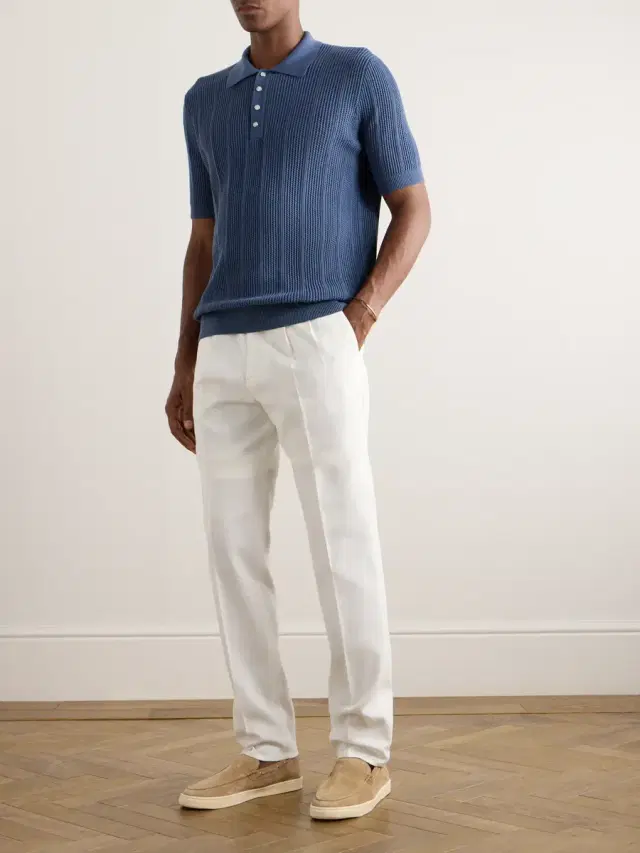 Straight-Leg Pleated Cotton-Crepe Trousers - Men