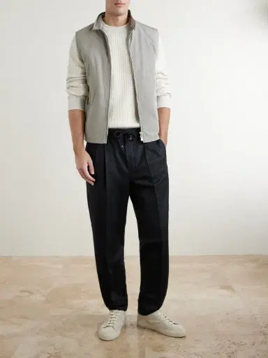 Brunello Cucinelli Tapered Pleated Virgin Wool-Flannel Drawstring Trousers - Men | Thumbnail 2 Brunello Cucinelli Tapered Pleated Virgin Wool-Flannel Drawstring Trousers - Men | Thumbnail 2