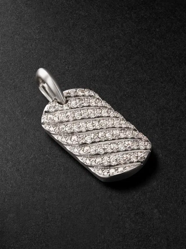 Chevron 18-Karat White Gold Diamond Pendant - Men