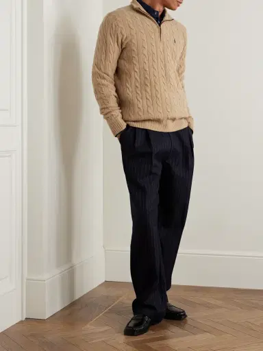 Polo Ralph Lauren Logo-Embroidered Cable-Knit Wool and Cashmere-Blend Half-Zip Sweater - Men | Thumbnail 2 Polo Ralph Lauren Logo-Embroidered Cable-Knit Wool and Cashmere-Blend Half-Zip Sweater - Men | Thumbnail 2