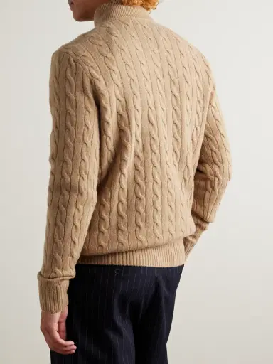 Polo Ralph Lauren Logo-Embroidered Cable-Knit Wool and Cashmere-Blend Half-Zip Sweater - Men | Thumbnail 3 Polo Ralph Lauren Logo-Embroidered Cable-Knit Wool and Cashmere-Blend Half-Zip Sweater - Men | Thumbnail 3