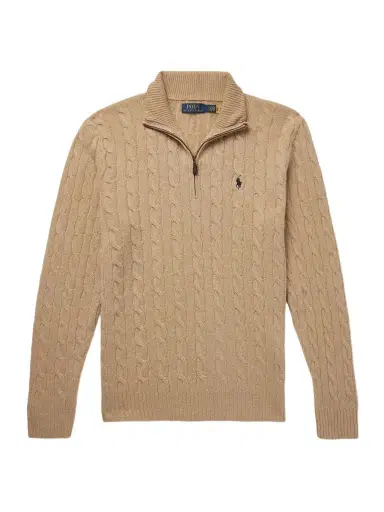 Polo Ralph Lauren Logo-Embroidered Cable-Knit Wool and Cashmere-Blend Half-Zip Sweater - Men | Thumbnail 1 Polo Ralph Lauren Logo-Embroidered Cable-Knit Wool and Cashmere-Blend Half-Zip Sweater - Men | Thumbnail 1
