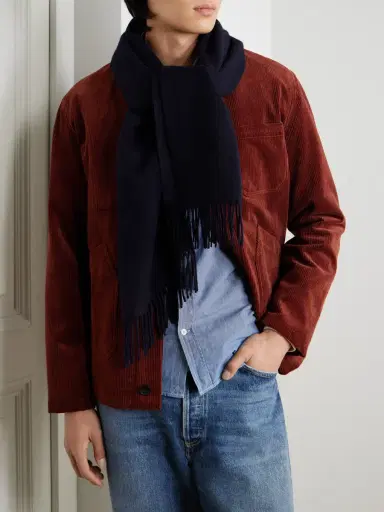 MR P. Logo-Appliquéd Fringed Cashmere Scarf - Men | Thumbnail 2 MR P. Logo-Appliquéd Fringed Cashmere Scarf - Men | Thumbnail 2