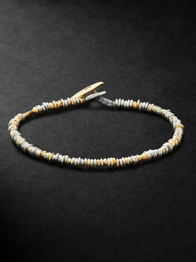 MAOR Pilla 18-Karat Gold, Sterling Silver Beaded and Cord Beaded Bracelet - Men