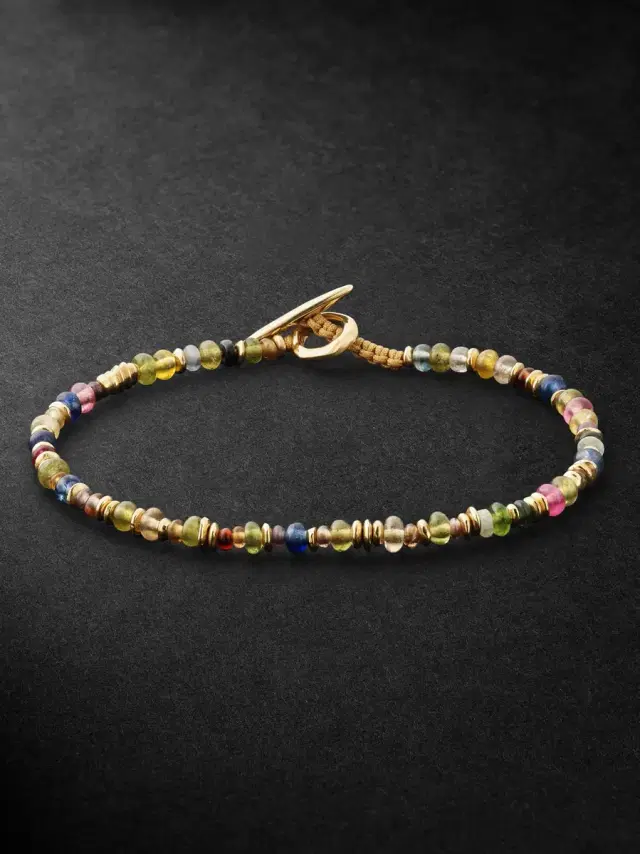 Pilla 18-Karat Gold, Sapphire and Cord Beaded Bracelet - Men