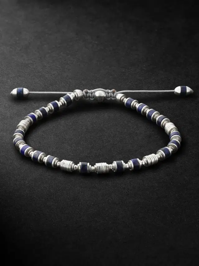 M. COHEN Saguaro Sterling Silver Lapis Lazuli Beaded Bracelet - Men