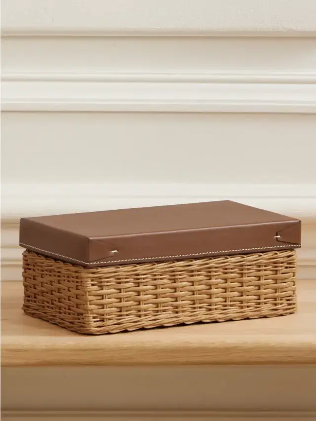 Ralph Lauren Home Bailey Small Wicker And Embossed Leather Box