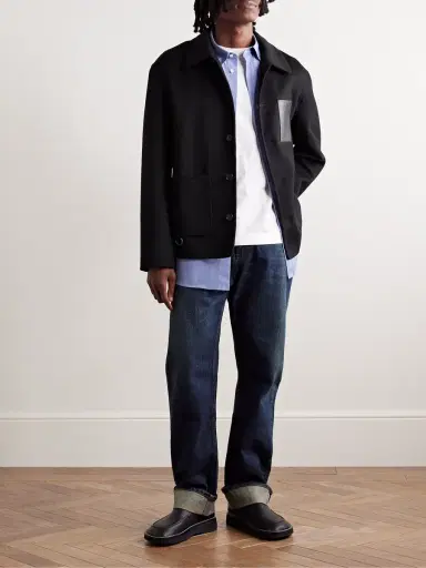 Loewe Leather-Trimmed Wool and Cashmere-Blend Overshirt - Men | Thumbnail 2 Loewe Leather-Trimmed Wool and Cashmere-Blend Overshirt - Men | Thumbnail 2