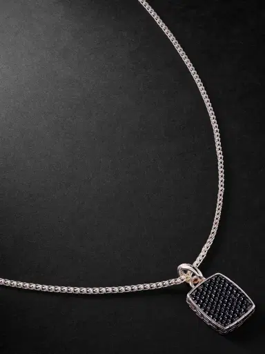 John Hardy ID Tag Sterling Silver Sapphire Pendant Necklace - Men | Thumbnail 1 John Hardy ID Tag Sterling Silver Sapphire Pendant Necklace - Men | Thumbnail 1