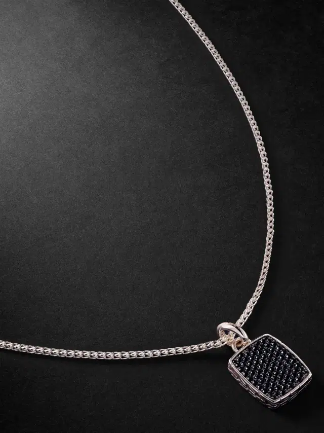 John Hardy ID Tag Sterling Silver Sapphire Pendant Necklace - Men