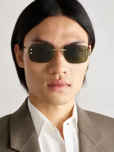 Cartier Eyewear Frameless Gold-Tone and Tortoiseshell Acetate Sunglasses - Men | Thumbnail 2