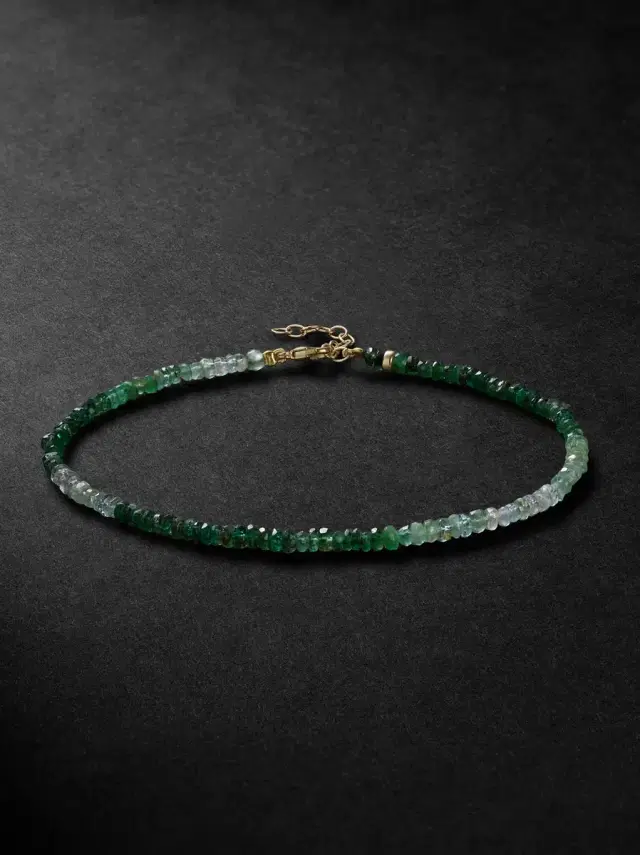 JIA JIA Gold Emerald Beaded Bracelet - Men