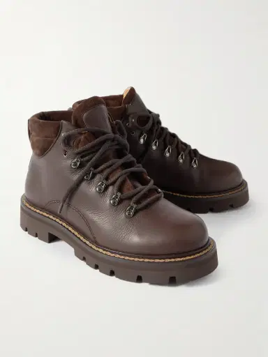 Loro Piana Beinn Walk Shearling-Lined Leather and Padded Suede Boots - Men | Thumbnail 4