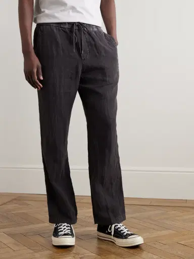 James Perse Straight-Leg Garment-Dyed Linen Drawstring Trousers - Men | Thumbnail 3 James Perse Straight-Leg Garment-Dyed Linen Drawstring Trousers - Men | Thumbnail 3