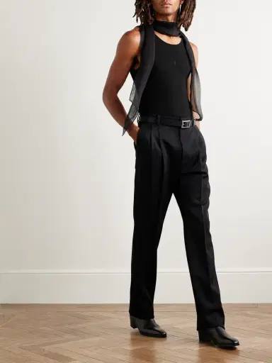 Saint Laurent Cassandre Ribbed Logo-Embroidered Wool Tank Top - Men | Thumbnail 2