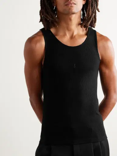 Saint Laurent Cassandre Ribbed Logo-Embroidered Wool Tank Top - Men | Thumbnail 3