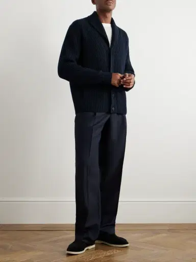 Loro Piana Shawl-Collar Ribbed Wool Cardigan - Men | Thumbnail 2 Loro Piana Shawl-Collar Ribbed Wool Cardigan - Men | Thumbnail 2