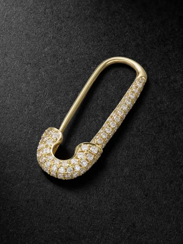 Safety Pin 18-Karat Gold Diamond Single Earring - Men