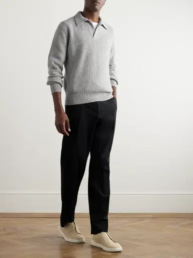 Zegna Ribbed Oasi Cashmere Polo Sweater - Men | Thumbnail 2