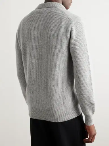 Zegna Ribbed Oasi Cashmere Polo Sweater - Men | Thumbnail 3