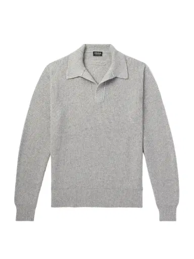 Zegna Ribbed Oasi Cashmere Polo Sweater - Men | Thumbnail 1