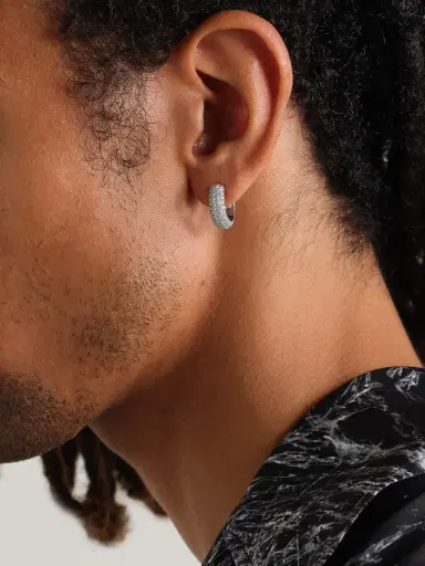 Alex Moss New York Huggie 14-Karat White Gold Diamond Single Hoop Earring - Men | Thumbnail 2