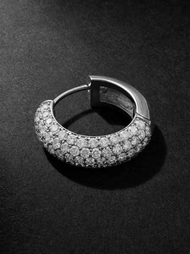 Alex Moss New York Huggie 14-Karat White Gold Diamond Single Hoop Earring - Men