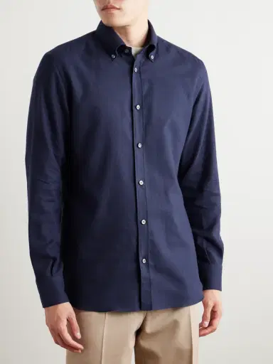 Zegna Button-Down Collar Brushed Cotton-Twill hirt - Men | Thumbnail 3