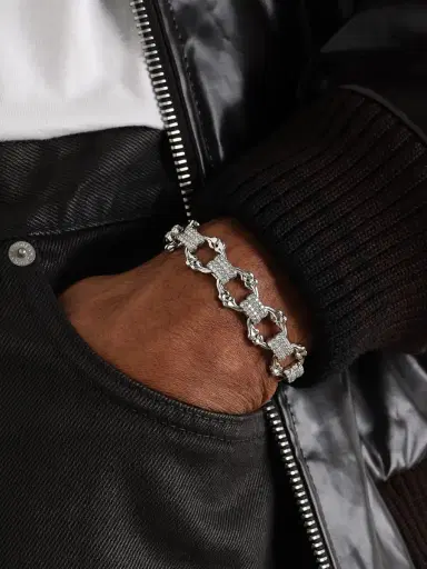 Alex Moss New York Crushed Bones 14-Karat White Gold Diamond Chain Bracelet - Men | Thumbnail 2