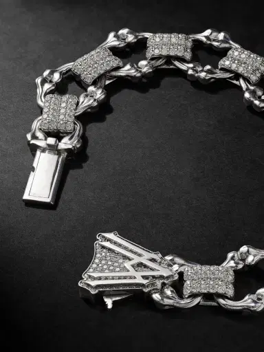 Alex Moss New York Crushed Bones 14-Karat White Gold Diamond Chain Bracelet - Men | Thumbnail 3