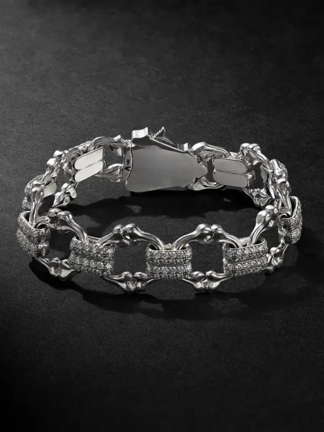 Alex Moss New York Crushed Bones 14-Karat White Gold Diamond Chain Bracelet - Men