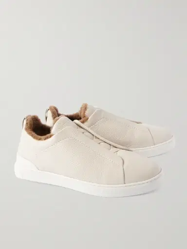 Zegna Triple Stitch™ Shearling-Lined Leather Sneakers - Men | Thumbnail 4