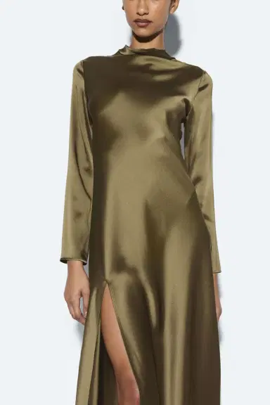 Lapointe Satin Draped Neck Bias Dress | Thumbnail 2 Lapointe Satin Draped Neck Bias Dress | Thumbnail 2