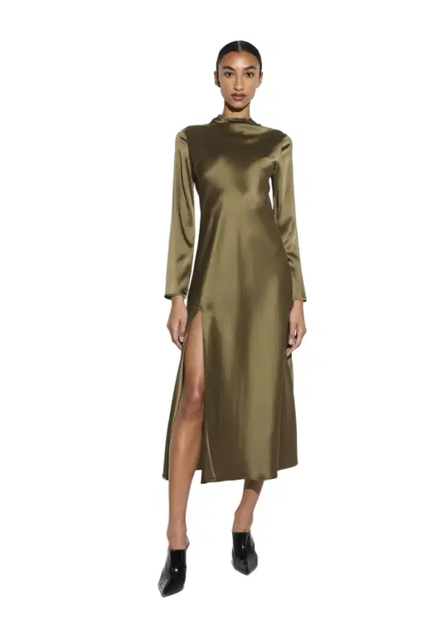LAPOINTE Satin Draped Neck Bias Dress