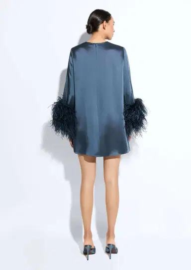 Lapointe Satin Dress With Feathers | Thumbnail 2 Lapointe Satin Dress With Feathers | Thumbnail 2