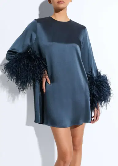 Lapointe Satin Dress With Feathers | Thumbnail 3 Lapointe Satin Dress With Feathers | Thumbnail 3