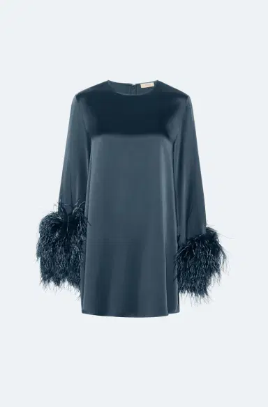 Lapointe Satin Dress With Feathers | Thumbnail 4 Lapointe Satin Dress With Feathers | Thumbnail 4