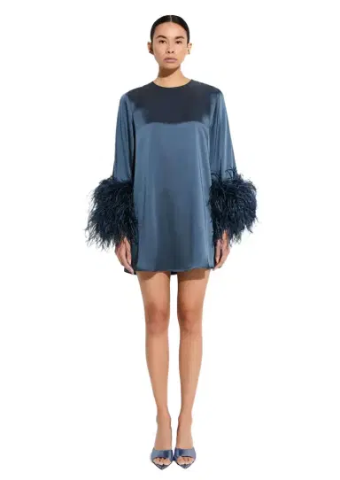 Lapointe Satin Dress With Feathers | Thumbnail 1 Lapointe Satin Dress With Feathers | Thumbnail 1