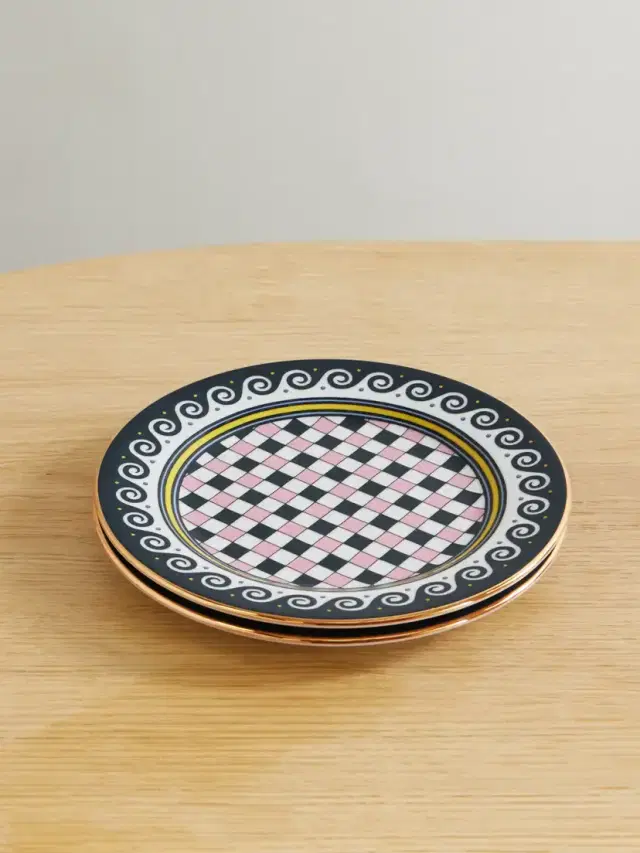La DoubleJ Set Of Two Gold-plated Porcelain Dessert Plates
